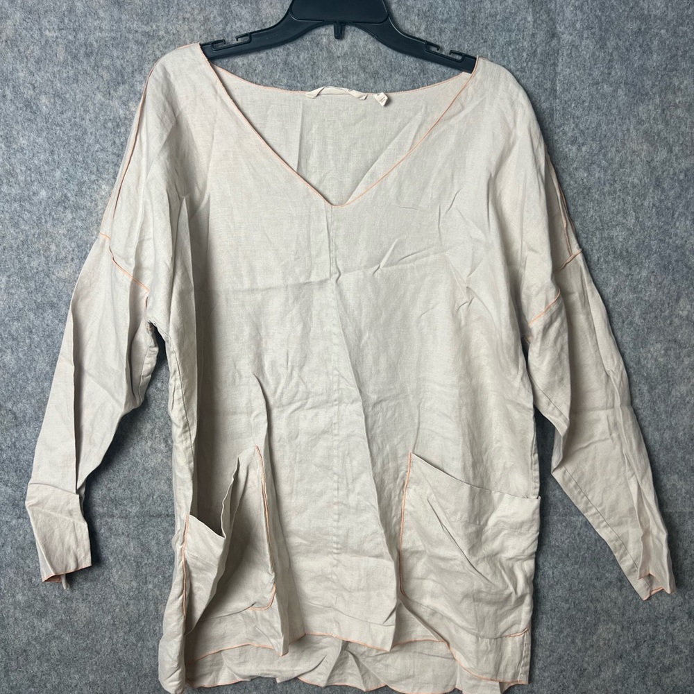 Soft Surroundings‎ Woman’s Medium Cream 100% Linen Tunic Top